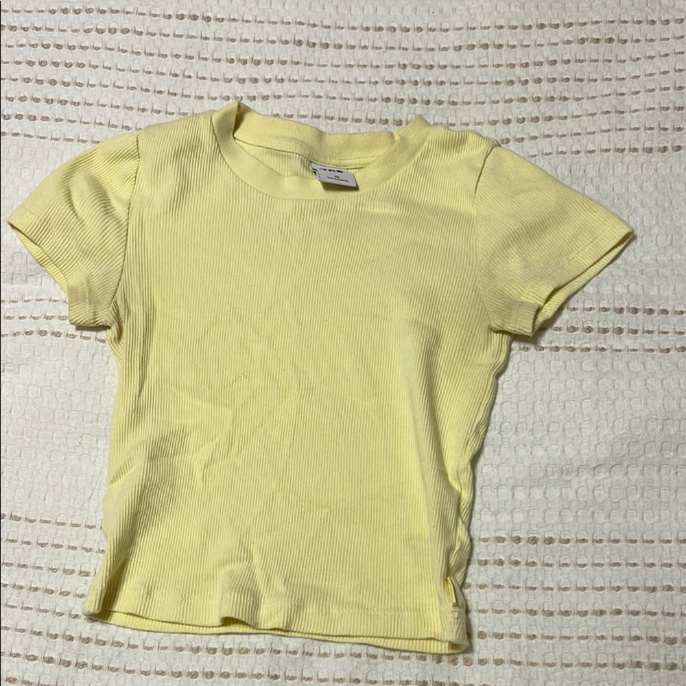 Yellow Ribbed Short Sleeve Top